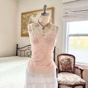 pink lace trim cami undercover wear size medium 90s